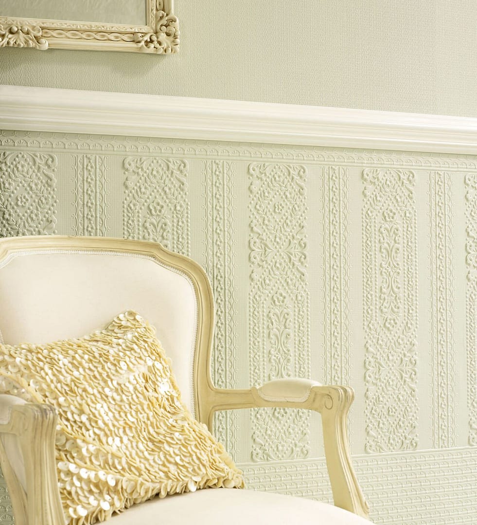 Liincrusta-rd1966fr-2-Seville-Dado-Panel-in-cream-with-berger-chair